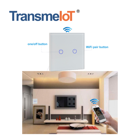 TransmeIoT TM-WF-EU02NS WiFi Smart Wall Light Switch,Glass Panel, Multi-Control, 2.4GHz Wi-Fi Touch Switches, Single Neutral Line Remote Control Smart Life/Tuya App, Work with Alexa, Google Home