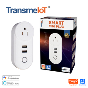 TransmeIoT Mini Smart PlugTM-MP-US05U, WiFi Outlet Socket 1AC+2USB Compatible with Alexa And Google Home, Remote Control with Timer Function, No Hub Required