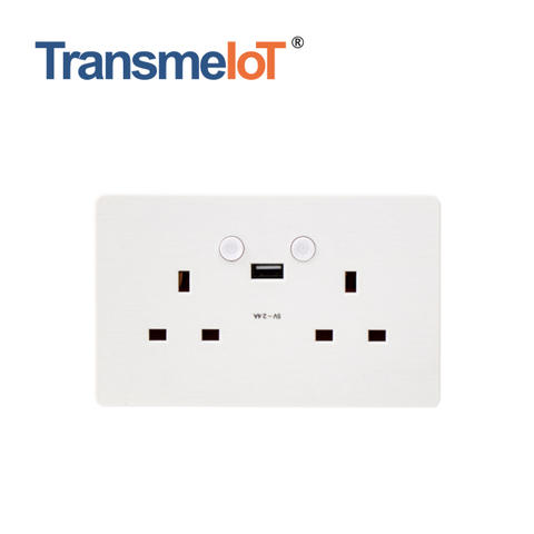 TransmeIoT Smart Wall Socket TM-WS-UK01 2AC+1USB Multi-Control, 2.4GHz Wi-Fi Touch Switches, Neutral Wire Required, Remote Control Smart Life/Tuya App, Work with Alexa, Google Home 