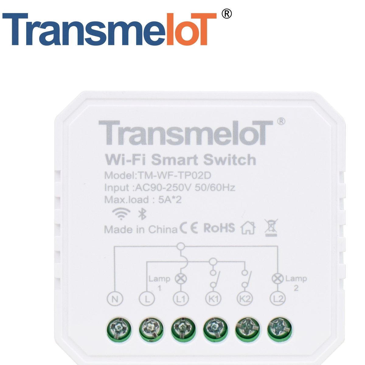 TransmeiIoT Smart Switch Module TM-WF-TP02D Wifi Switch Wireless Remote Control Electrical for Household Appliances,Compatible with Alexa DIY Your Home Via Iphone Android App