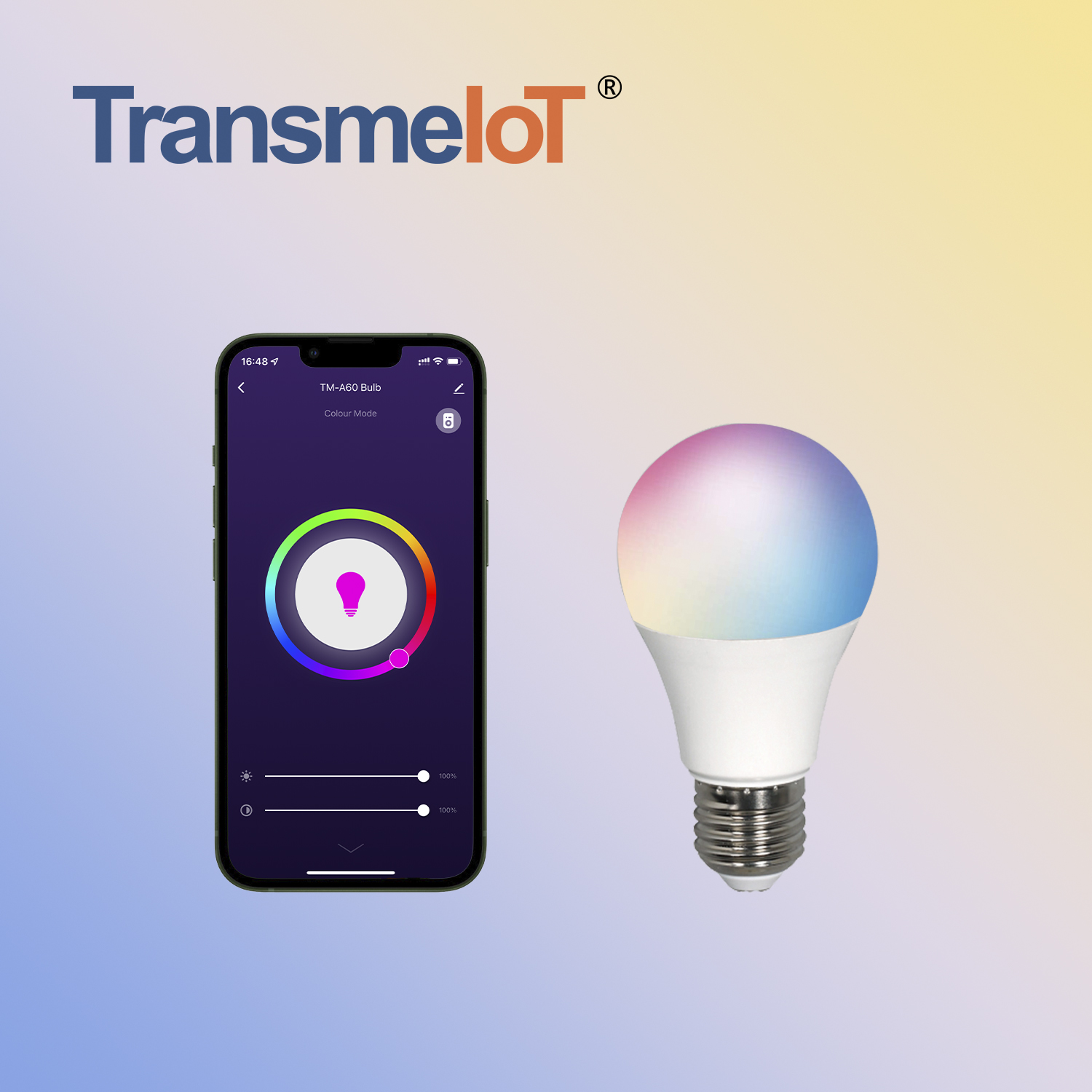 TransmeIoT Smart Bulb TM-A60 E27, LED Color Changing Lights, Works with Alexa & Google Assistant, RGBW 2700K-6500K, 60 Watt Equivalent, Dimmable with App, A19 E26, No Hub Required, 2.4GHz W