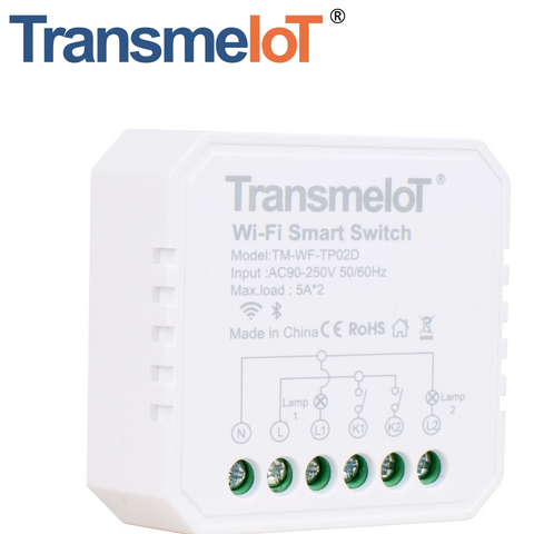 TransmeiIoT Smart Switch Module TM-WF-TP02D Wifi Switch Wireless Remote Control Electrical for Household Appliances,Compatible with Alexa DIY Your Home Via Iphone Android App